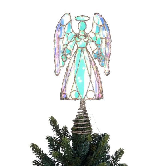 Light Up LED Prismatic Iridescent Angel Christmas Tree Topper Clear 13" Holiday - Picture 4 of 8